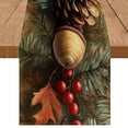 thumbnail image 5 of 1pc Linen Vintage oil painting of pine cones, acorns, and red hawthorn berries Party Decoration, Gift, Holiday Decorations, Room Decor, Scene Decor Rectangle Table Runner, 5 of 6