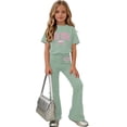 thumbnail image 5 of Piuwrlz Girls Two Piece Sets 7-8 Kids Outfit Set Crew Neck Sweat T-Shirts and Pants Green Size 7-8Years, 5 of 7