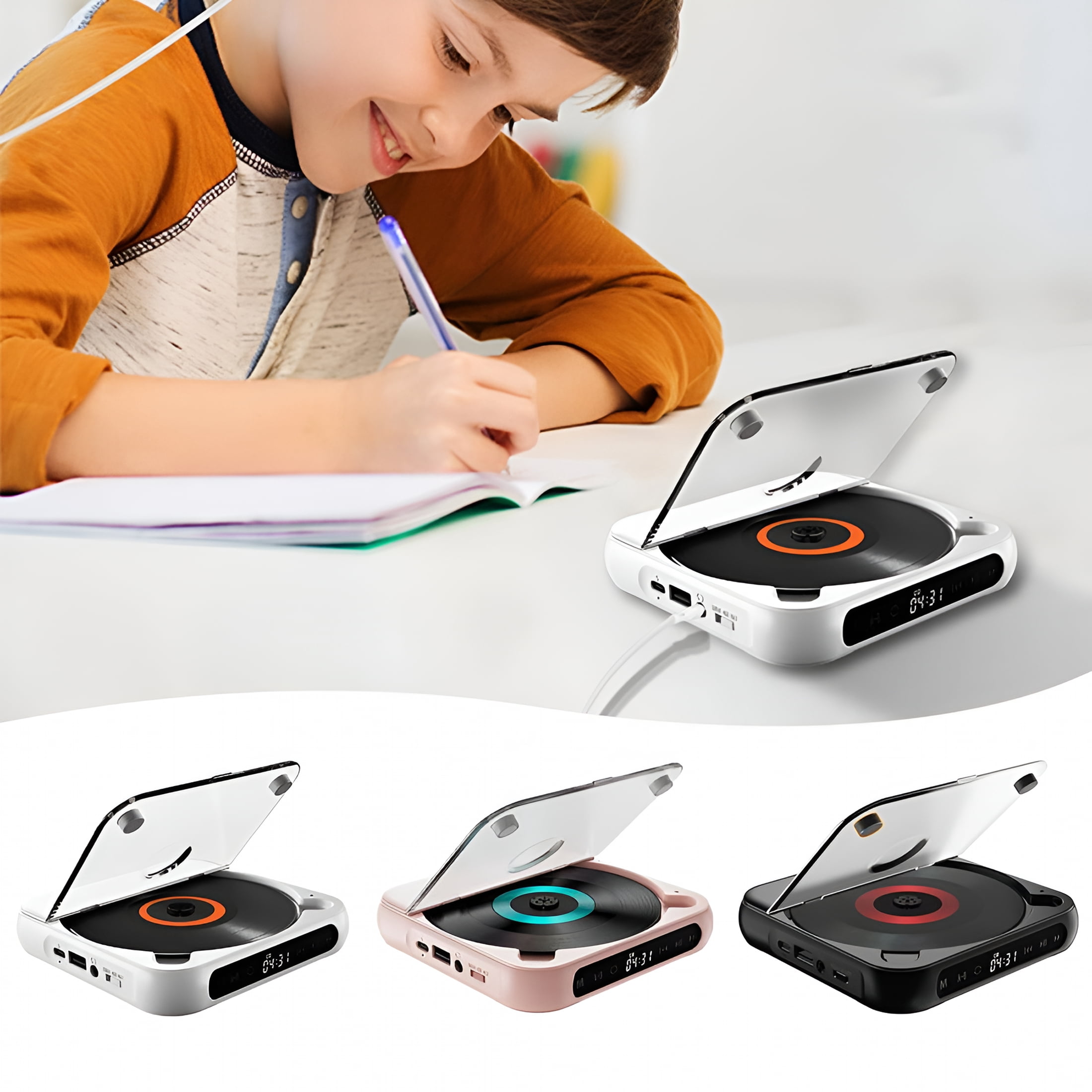 GJX 2026 New Wall Mountable Portable Cd Player with Usb and Aux Car for Home for Kitchen,Bedroom,Office,Garage,Patio