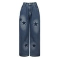 thumbnail image 6 of Women's Baggy Boyfriend Jeans Washed High Waisted Y2K Star Print Straight Leg Denim Pants Casual Distressed Trousers, 6 of 9