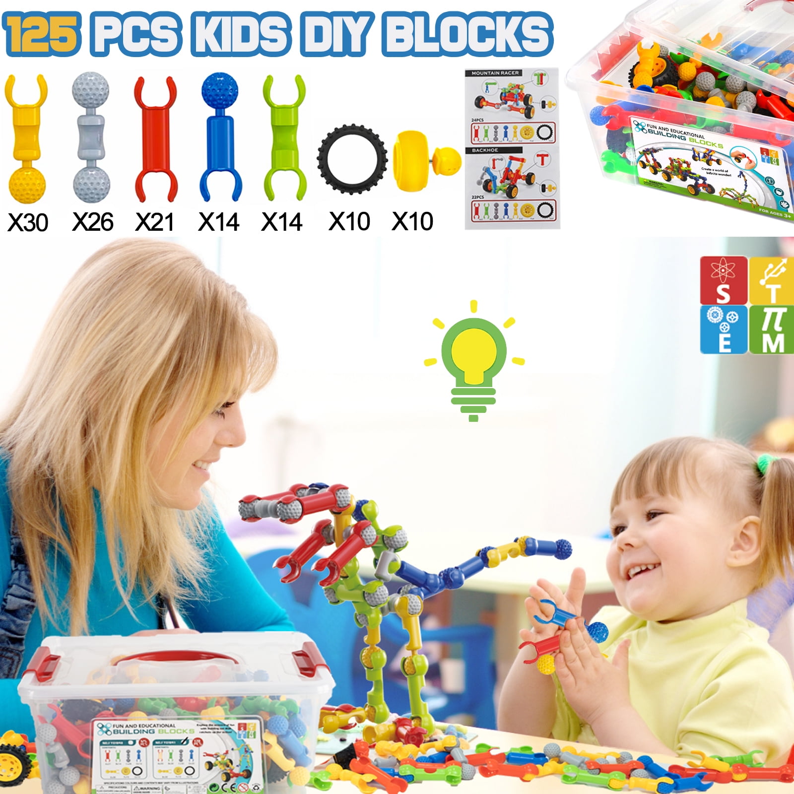 Kids Building STEM Toys, 125 Pcs Building Blocks Kit Educational