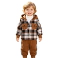 thumbnail image 7 of Duqingm Toddler Baby Boy Clothes Contrast Color Boy Fall Winter Outfit Long Sleeve Letter Plaid Hoodie Sweatshirt Plaid Jogger Pants Plaid Hoodie Set (Brown,2-3 Years), 7 of 7