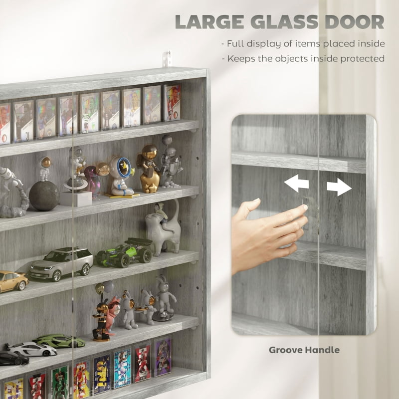 Alvantor in 5-Tier Wall Display Storage Cabinet with Glass Doors & Adjustable Shelves 31.5" x 3.7" x 23.6" White