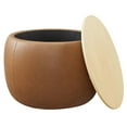 thumbnail image 3 of Perla Round Vegan Leather Storage Ottoman in Tan, 3 of 9