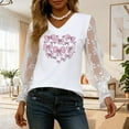 thumbnail image 5 of Craaazy Women's V-Neck Sheer Long Sleeve Love Heart Graphic Valentines Shirts Gifts, 5 of 6