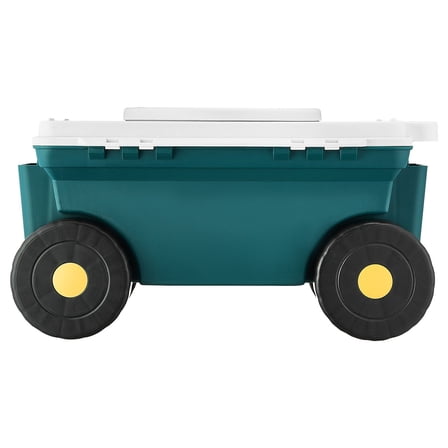 Rolling Garden Cart with Foldable Seat, 276 lbs Capacity, Plastic Yard Scooter with Storage Bin & Comfortable Seating for Outdoor Gardening