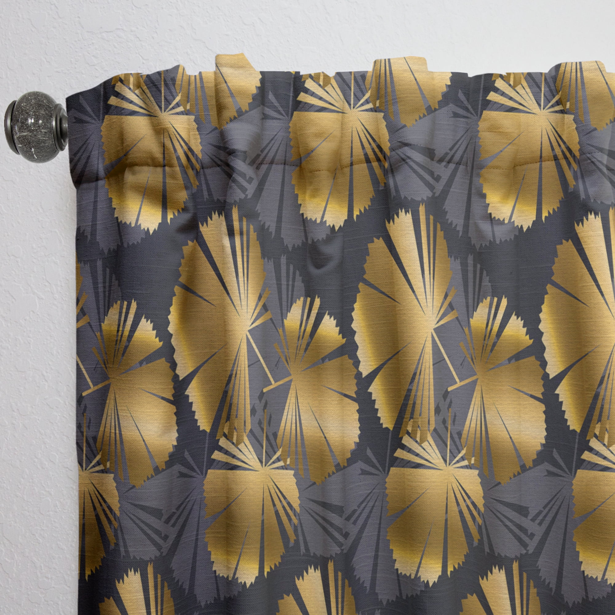 Designart 'Palm Golden Leaves III' Mid-Century Modern Curtain Panel
