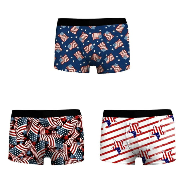 XDDST 3Pcs Men's Panties Male Independence Day Underwear 3D Printed Breathable and Comfortable Inner Mid Rise with Waist Boyshort Underwea