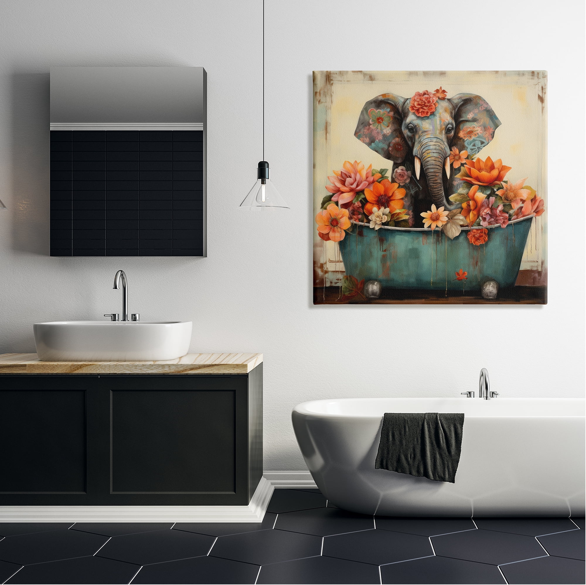 Stupell Industries Rustic Floral Tub Elephant Animals & Insects Painting Gallery Wrapped Canvas Art Print Wall Art, 36 x 36
