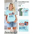 thumbnail image 3 of QAFOPEH Women Red Wine And Blue Print Graphic Crewneck Short Sleeve Top, 3 of 7