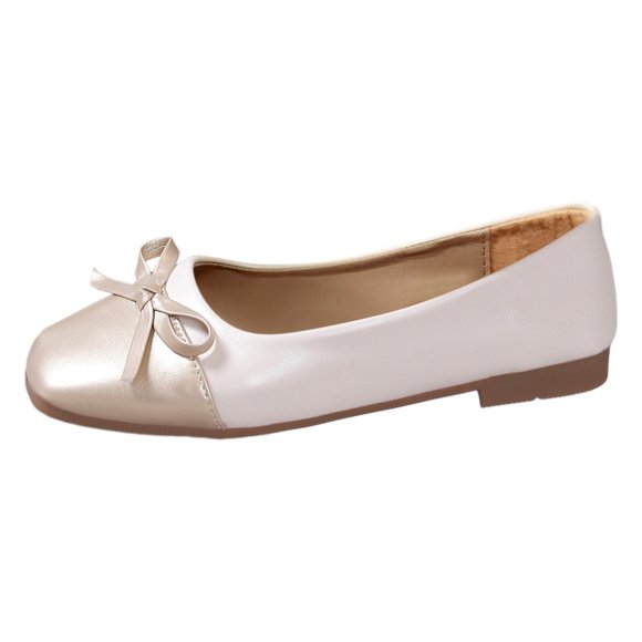 Bmisegm Ladies Large Size Single Shoes Simple Pure Colour Bowknot Low Heel Flat Bottom Single Shoes Loafers Casual Shoes for Women White 42