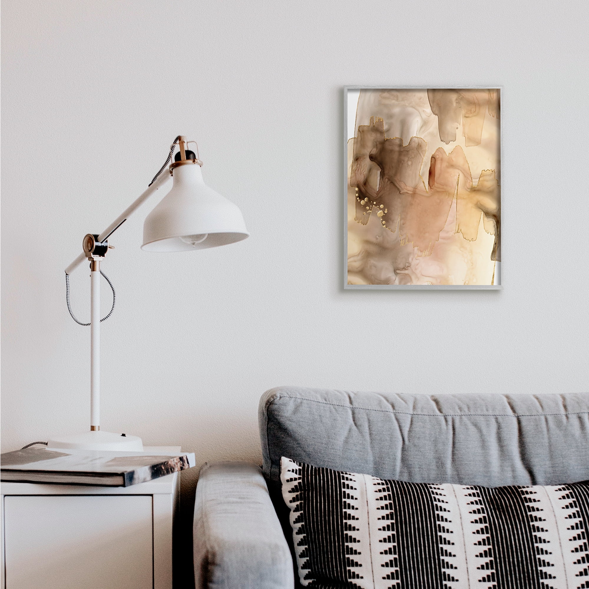 Stupell Industries Layers of Watercolor Brown Paint Abstraction Abstract Painting Gray Framed Art Print Wall Art, 16 x 20