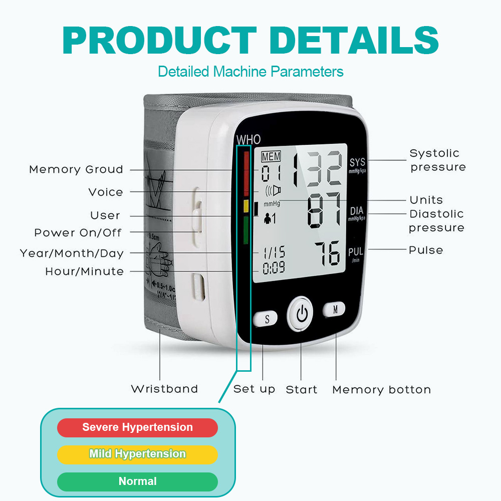Monitor de Presión Arterial, BDUN Máquina de Presión Arterial de Muñeca Recargable con Voz y Memoria de 180 para Dos Usuarios 6
