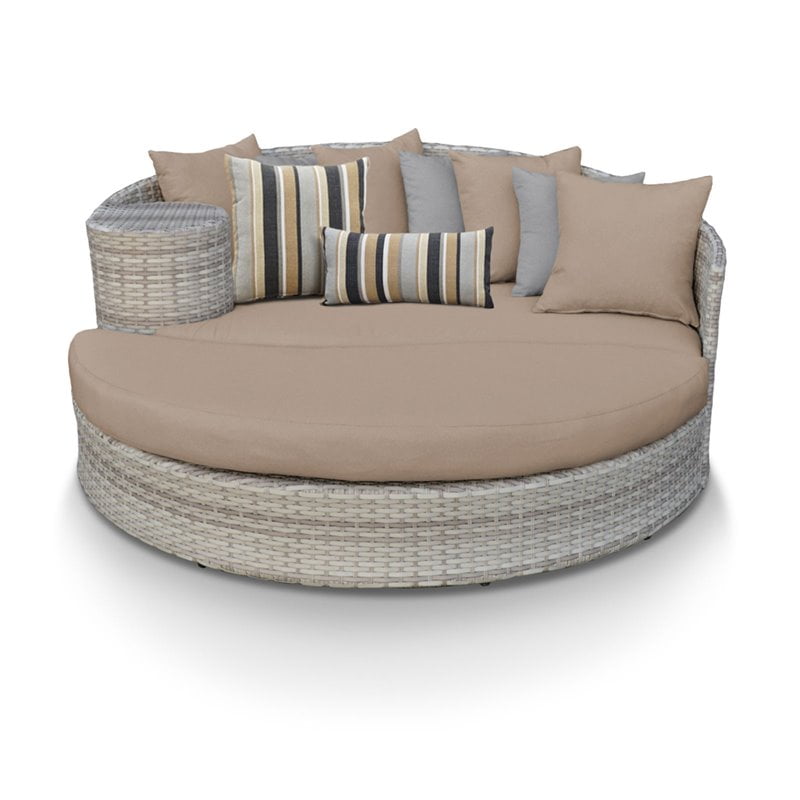 TK Classic Fairmont Round Wicker Patio Daybed in Wheat