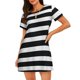 thumbnail image 1 of Easygdp Black And White Stripes Camisón de manga corta para mujer, informal, estampado, 1 of 6