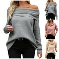 thumbnail image 1 of Hot6sl Women's Fashion Solid Color Knitting Off-the-shoulder Long Sleeve Sweater Tops, 1 of 8