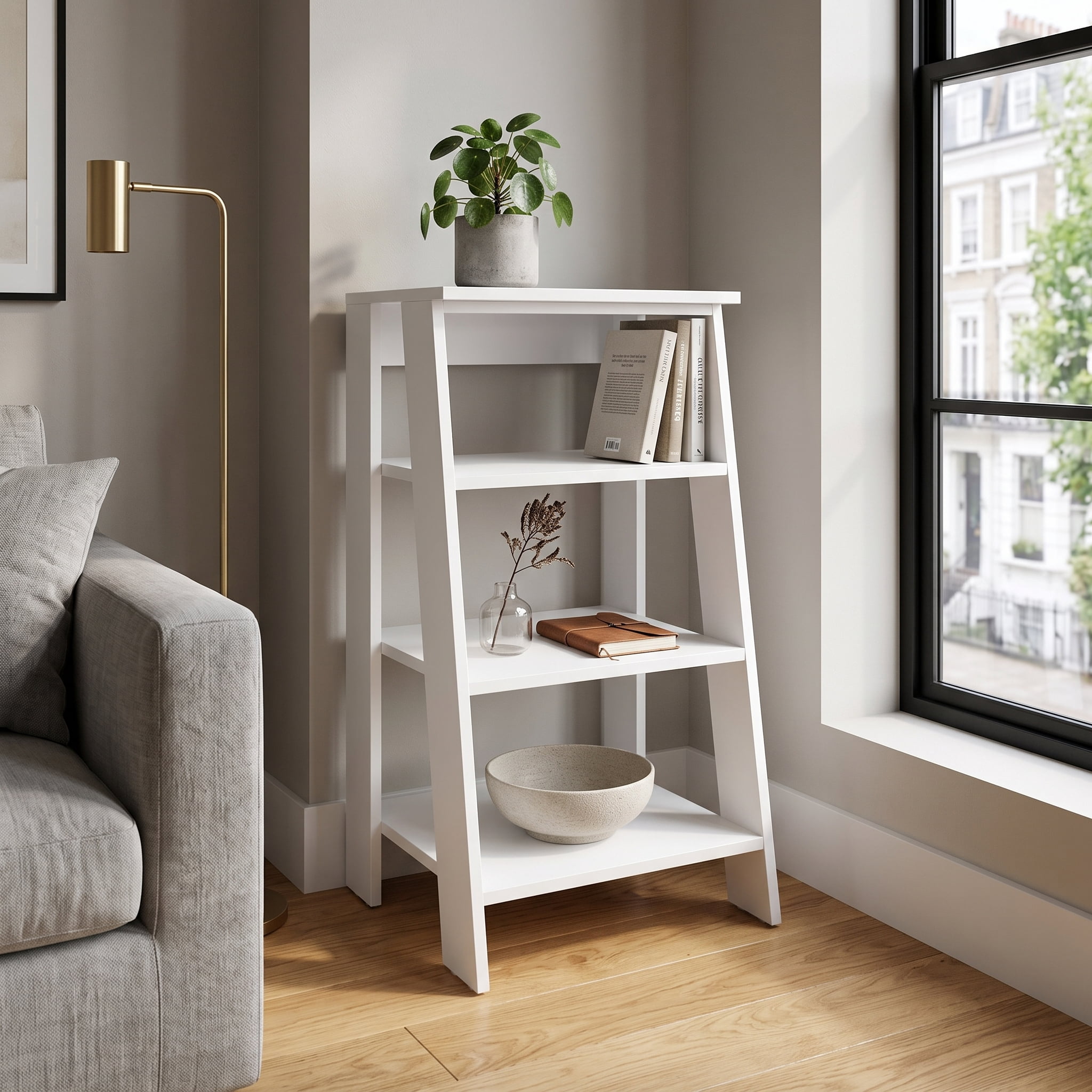 30" High 4-Tier Ladder Shelf Organizer for Bathroom, Side Table, Living Room, White