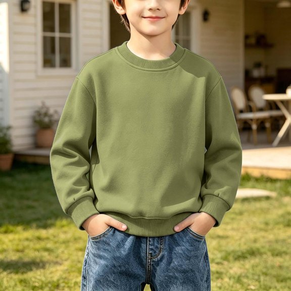 WQNVRNR Boys Cute Sweatshirts Fashion Long Sleeve Fall Crewneck Casual Top Army Green 12-13 Years