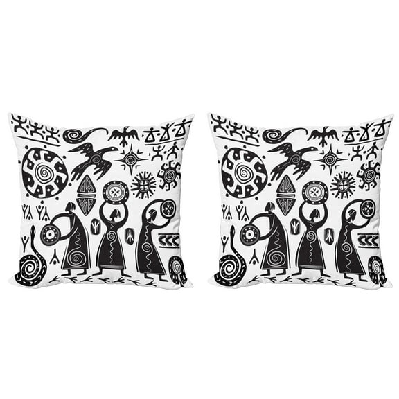 Ambesonne Tribal Throw Pillow Cover 2 Pack, Prehistoric Cave, 16", Black White
