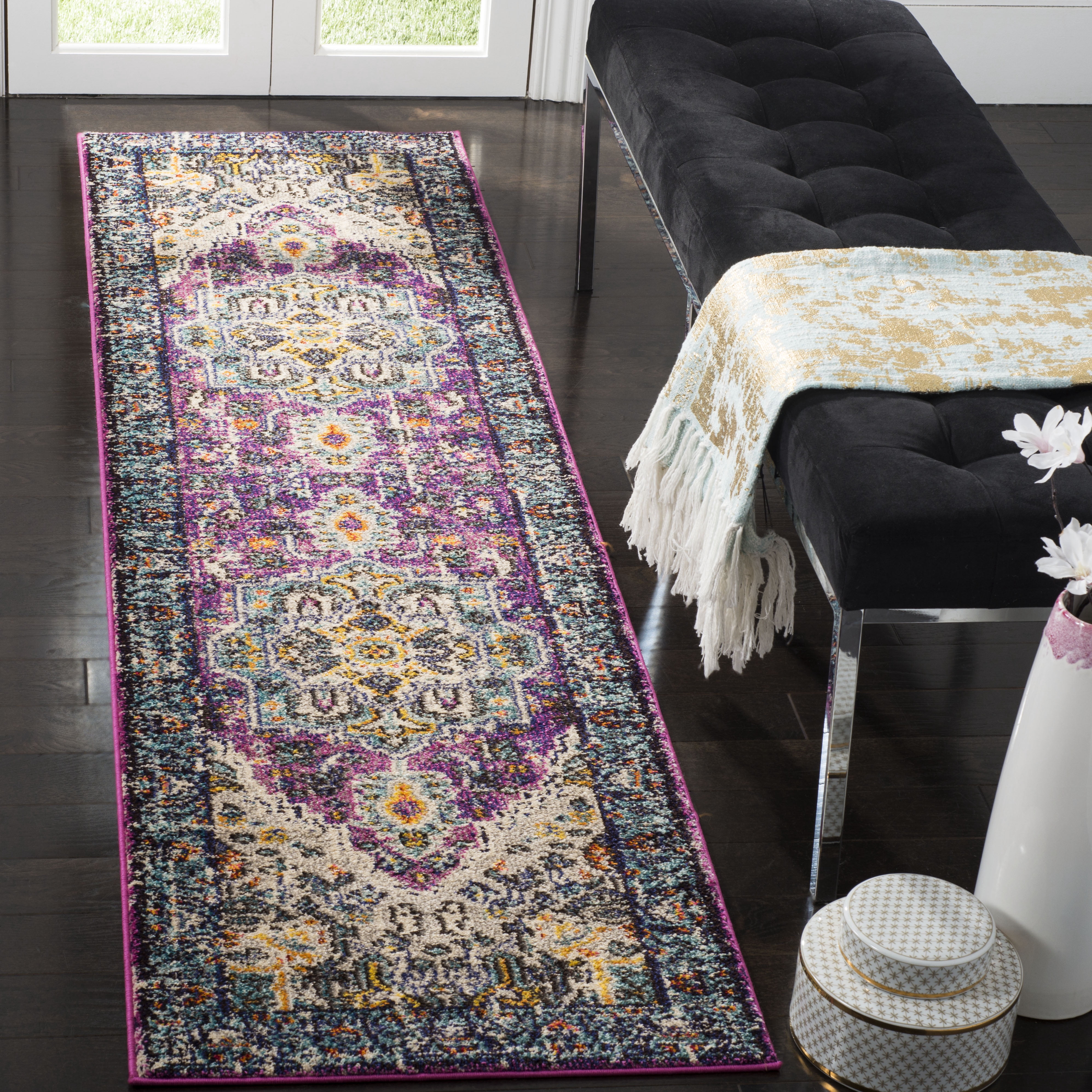 SAFAVIEH Monaco Durward Oriental Runner Rug, Violet/Light Blue, 2'2" x 10'