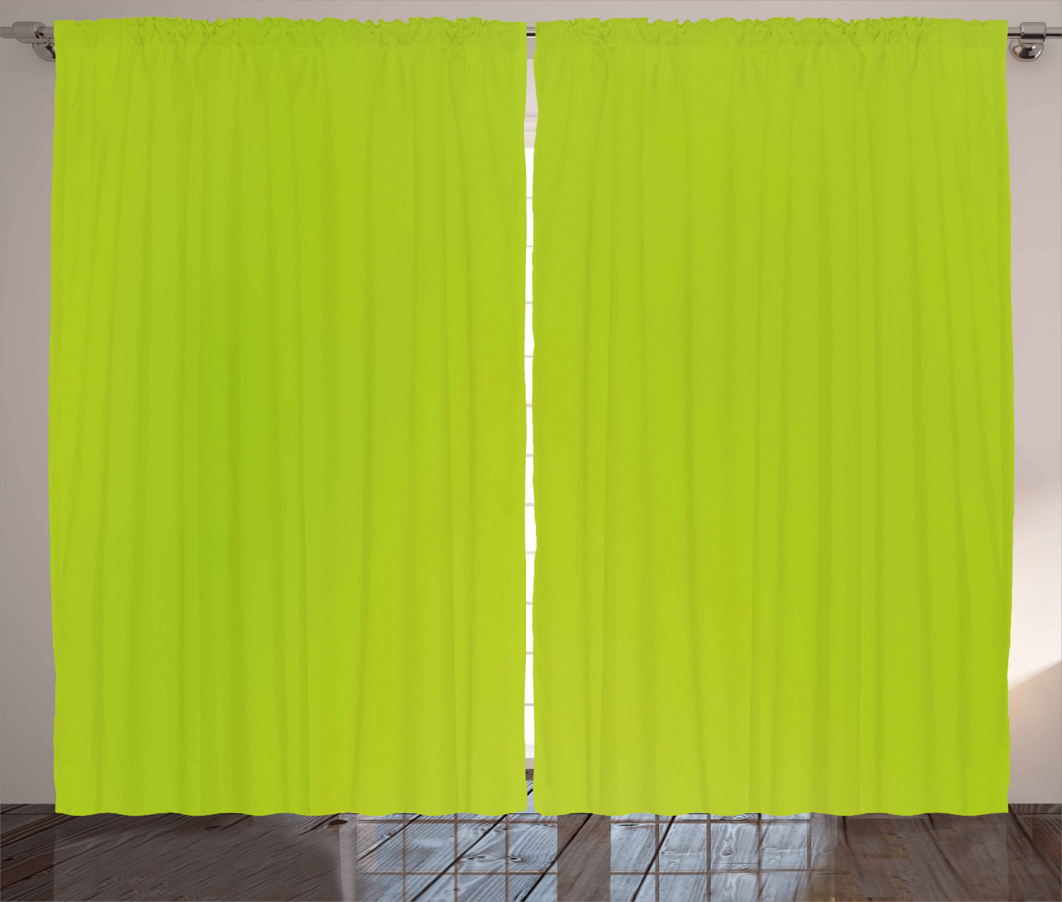 Lime Green Curtains 2 Panels Set, Empty Backdrop Blurry Off Focus