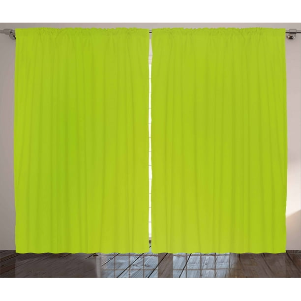 Lime Green Curtains 2 Panels Set, Empty Backdrop Blurry Off Focus
