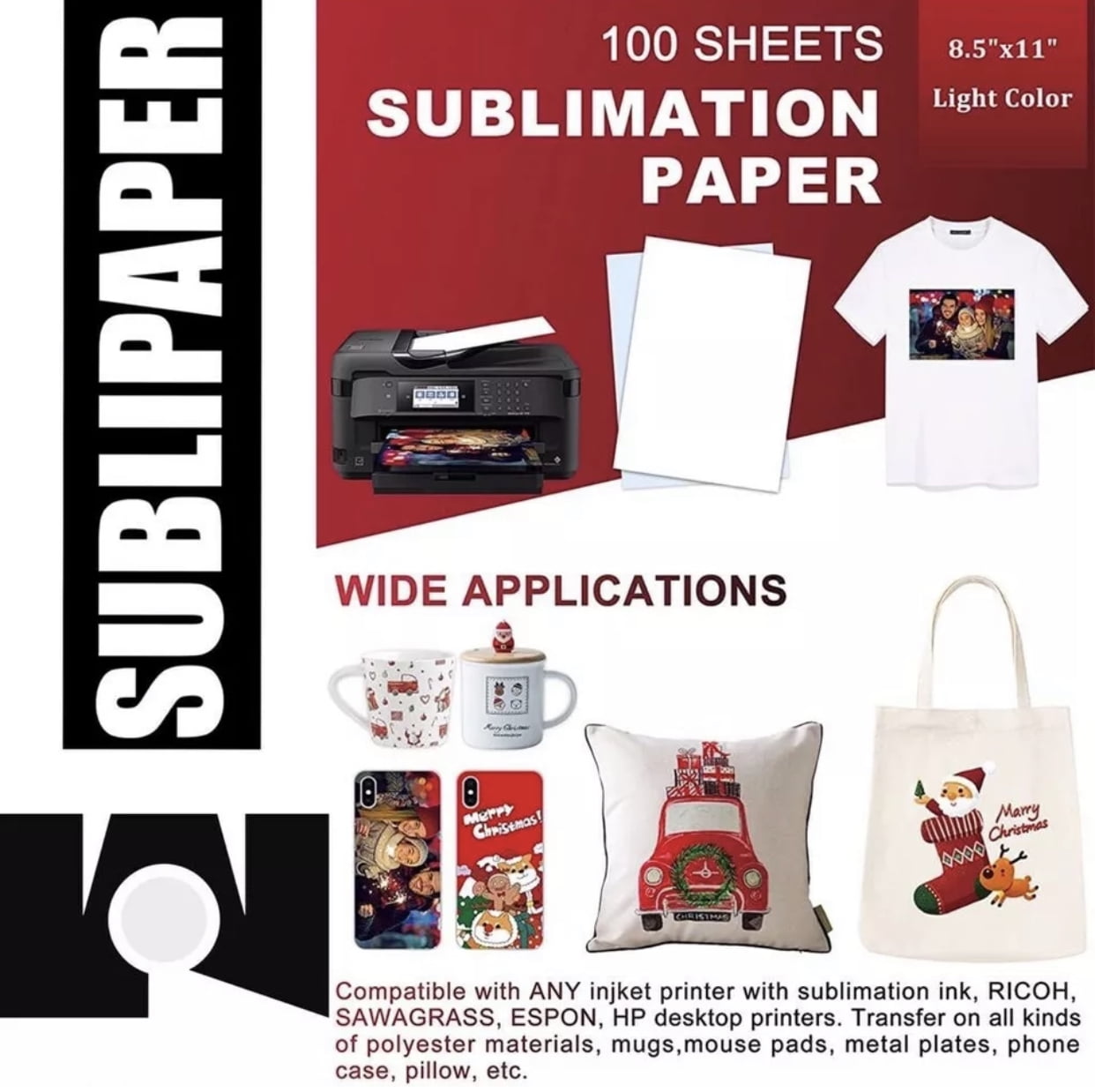 100 Sh 8.5x11” Dye Sublimation Heat Transfer Paper for Mug Cup Plate PolyT-Shirt 