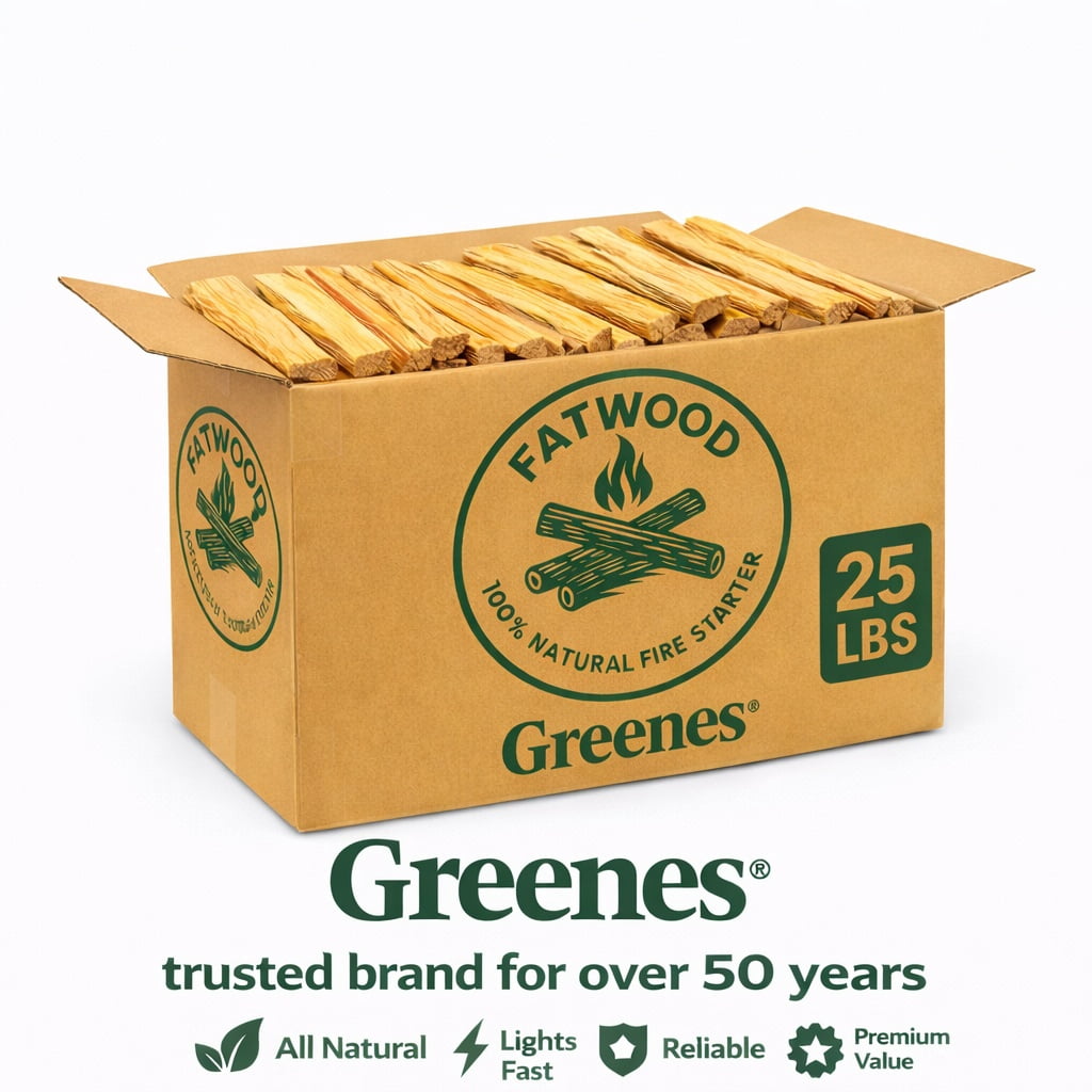 Greenes Fence Fatwood Fire Starter – 25 lb Box – 100% Natural Pine Resin Kindling – Chemical-Free All-Weather Fire Starting Sticks for Fireplaces, Campfires, Wood Stoves & Grills
