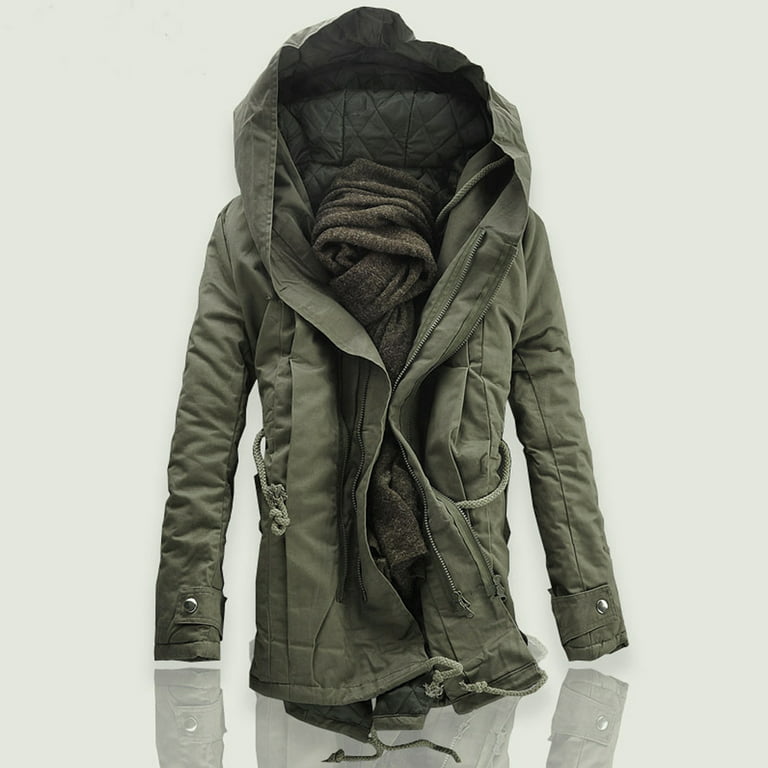 Jackets For Men,Winter Zipper Jackets Cotton Plus Size Loose Fashion Trendy  Long Sleeve Thickened Warm Outwear Tops Casual Hooded Coats Army Green 2XL  at  Men's Clothing store