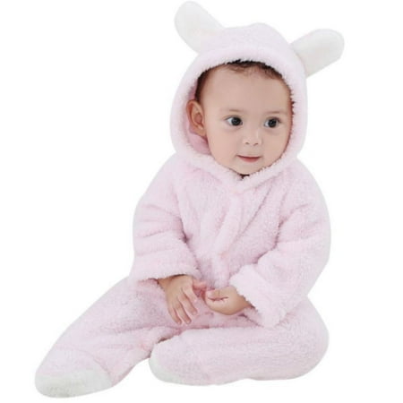 

SYNPOS Baby Boy Girl Bear Ear Hooded Footed Jumpsuit Warm Fleece Romper 9 Months