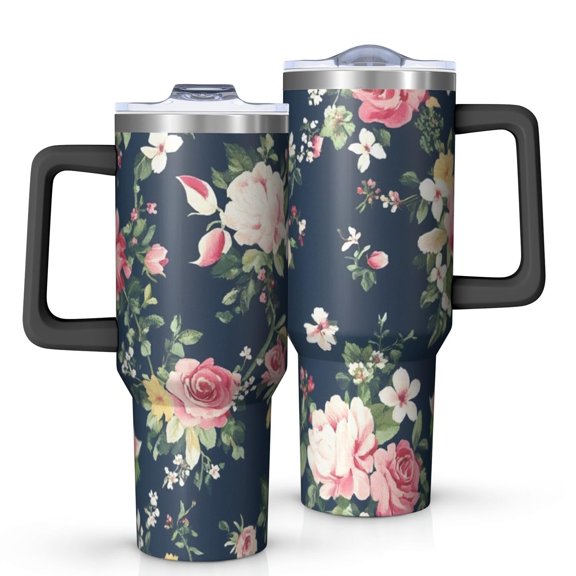 Flower Tumbler with Handle and Lid,40oz Double Wall Vacuum Insulated Tumbler,Cups Gift for Women and Men