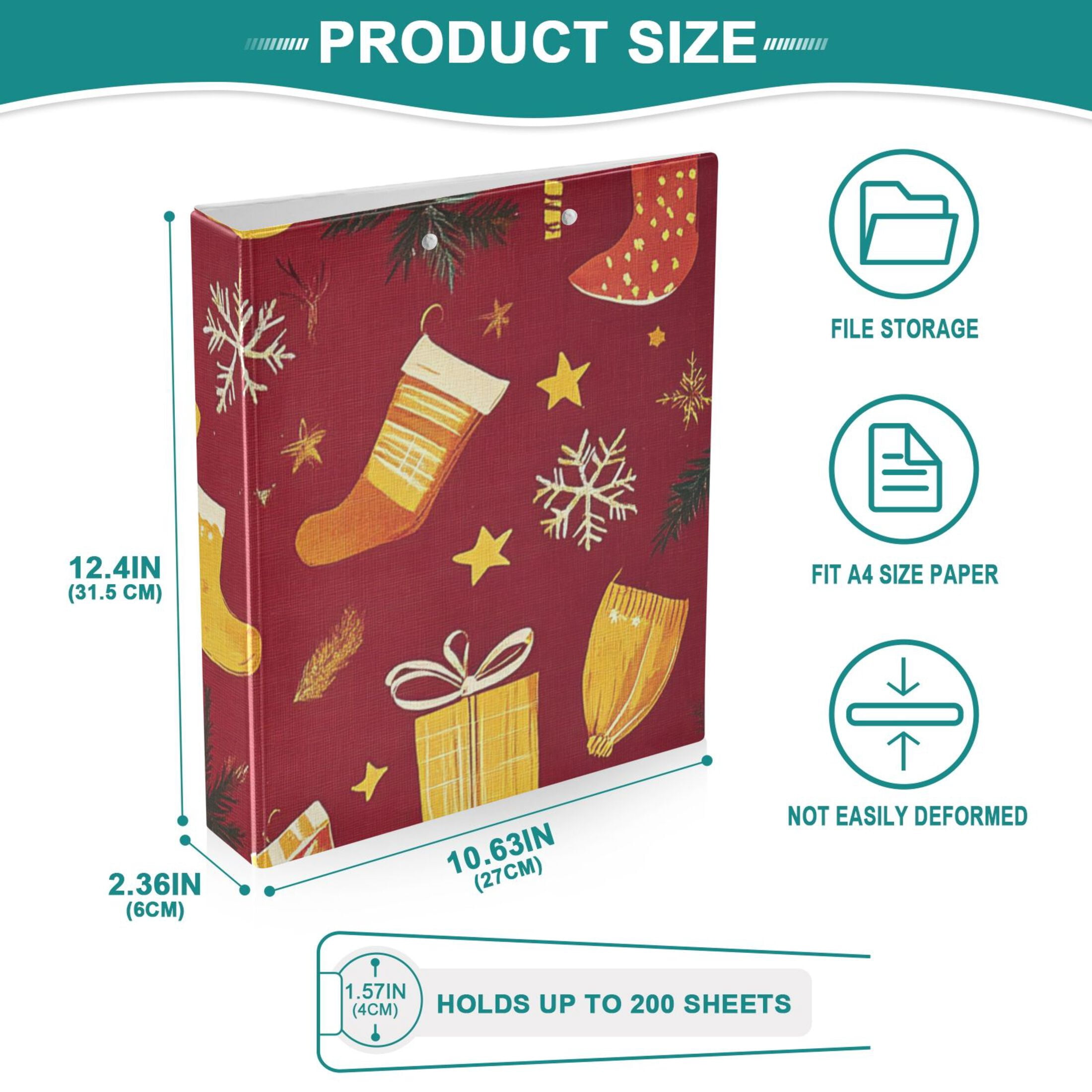 Christmas Socks Gifts 3 Ring Binders 1.5 inch Hardcover File Folders with Interior Pockets A4 Size Organizer for School Office Hospital Set of 2