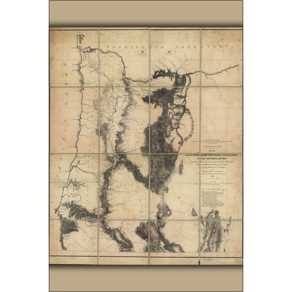 24"x36" Gallery Poster, map of oregon and washington state 1855