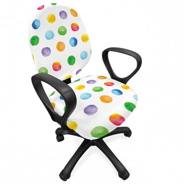 Watercolor Office Chair Slipcover, Abstract Brush Stroke Polka Dots Grunge Geometric Pattern Spotted Background, Protective Stretch Decorative Fabric Cover, Standard Size, Green White, by Ambesonne
