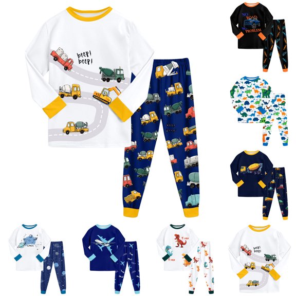 Gubotare Boys Pajamas 100% Cotton Toddler Clothes Set Planet Dinosaur Long Sleeve Sleepwear 2 Piece Kids Pjs Size 3-10 Years Sky Blue,Size 6-7 Years
