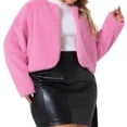 thumbnail image 2 of DARING DIVA Women's Plus Size Faux Fur Long Sleeve Open Front Winter Coat 2X Dark Pink, 2 of 6