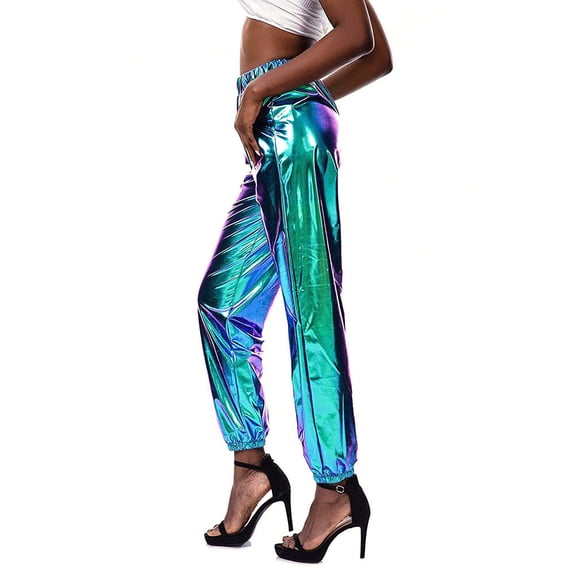 MIPCASE 1Pack Hip Hop Trousers Iridescent Blue Polyester Breathable Casual Wear for Women Party
