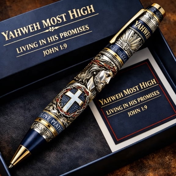 Yahweh Most High Christian Ballpoint Pen, Jesus Crown of Thorns Cross Faith Signature Pen with Gift Box