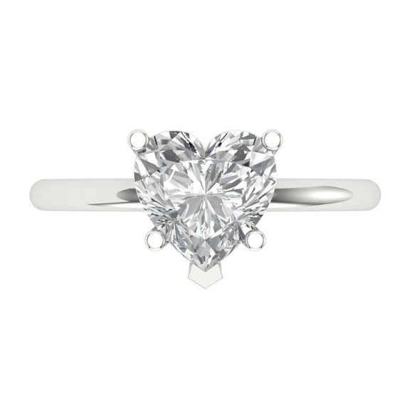 2 ct Heart Cut White Sapphire Solitaire 14K White Gold Womens Engagement Ring