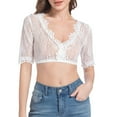 thumbnail image 3 of TYGHBN Women's V Neck Lace T Shirt Festival Casual Top Summer Spring Traditional Outfit Feminine Blouse Hand Wash Short Sleeve Tops for Women Summer and Shirt Shirts Long Sleeved T Shirt T Shirts, 3 of 7