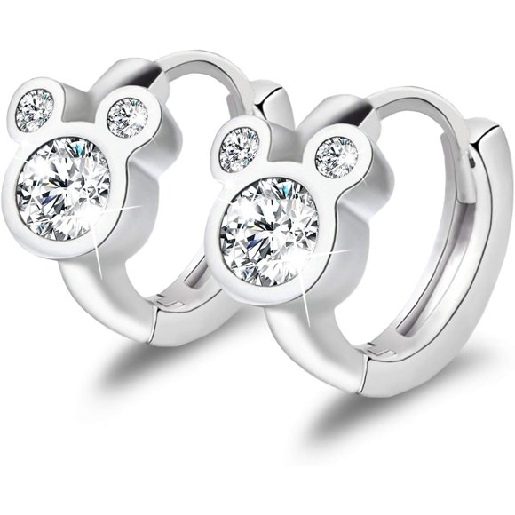 HSHDLDF 14K Gold Plated Earrings for Women Sterling Silver Girl Cartilage Huggie Hoop Sparkling Mouse Earrings with Cubic Zirconia Piercing CZ Cuff Earring