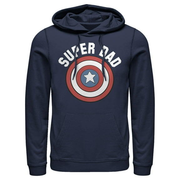 Men's Marvel Super Dad Captain America Shield Pull Over Hoodie Navy Blue 2X Large