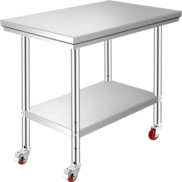 Superior Stainless Steel Work Table w/ Wheels |30x24inch | Food Prep NSF | Utility Work Station ,Adjustable Undershelf,Easy to Install