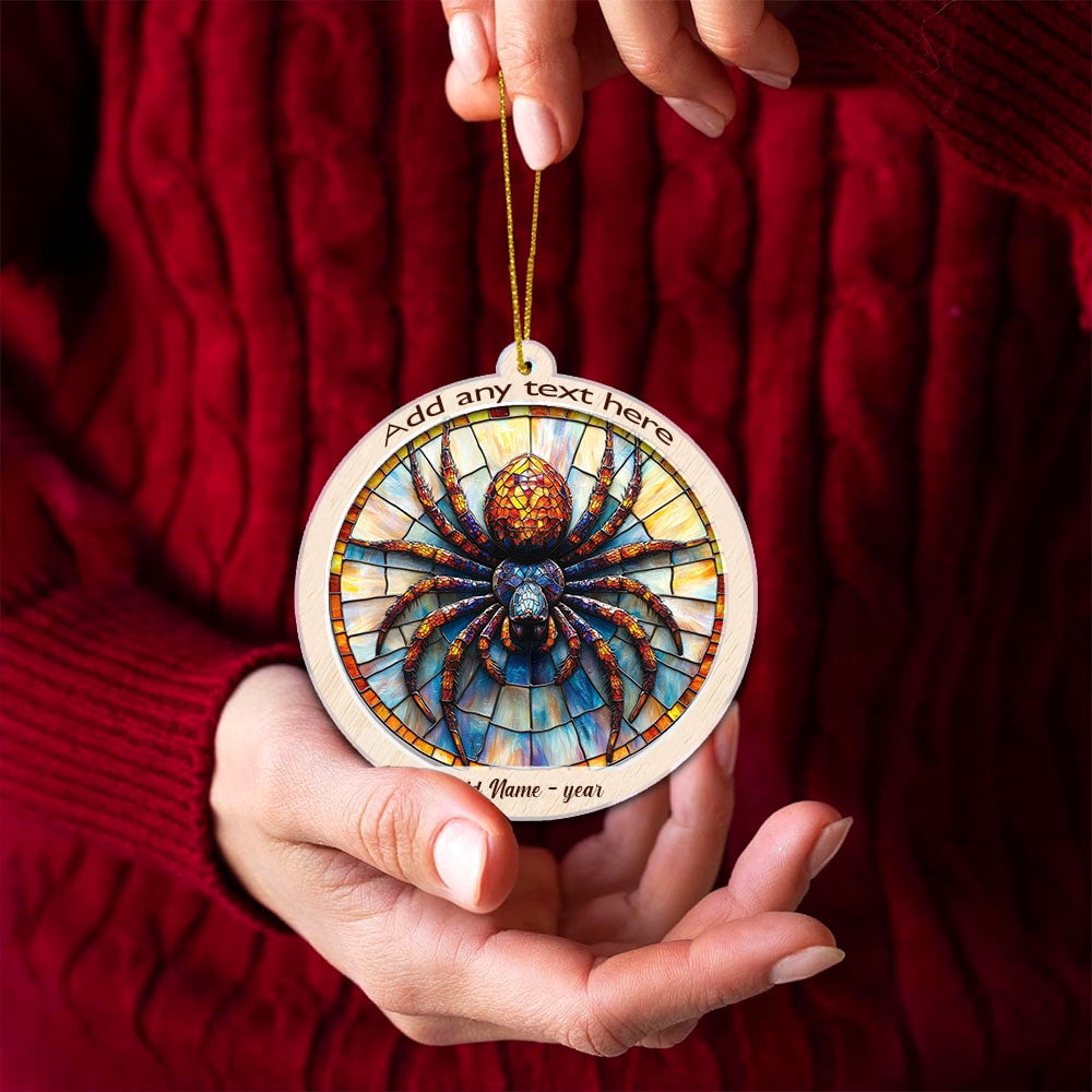 Jumping Spider Stained Glass Suncatcher Ornament – Holiday Ornament with Text for Loved Ones, Family & Friends, Christmas 2025 Decoration