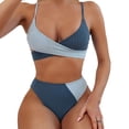 thumbnail image 6 of Sakmal Womens Bikini Btahing Suits Tummy Control Push Up Swimwear Holiday Color Block Blue Bathing Suits for Women M, 6 of 6