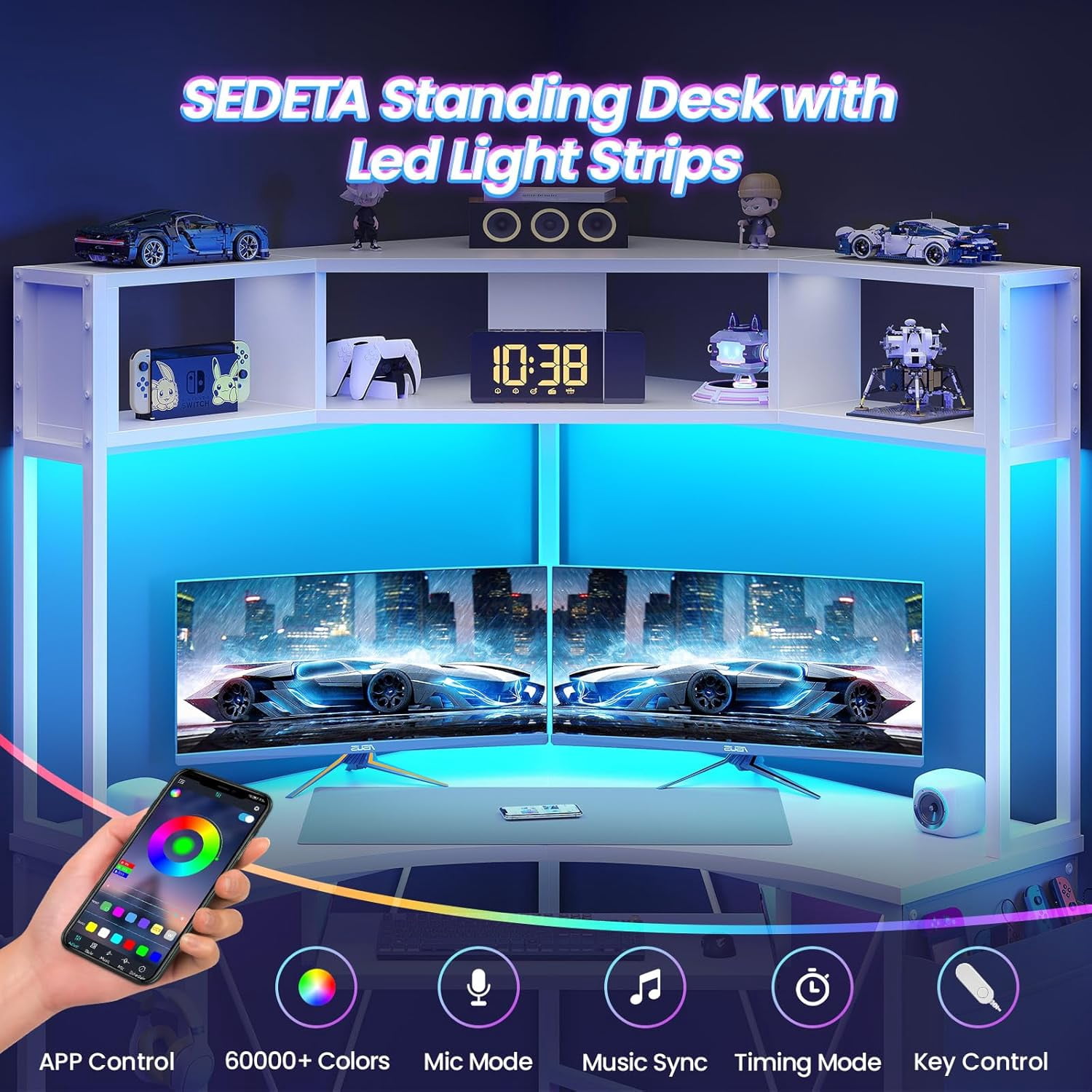 SEDETA L Shaped Desk with Hutch & Keyboard Tray, Corner Computer Desk with Storage Bag for Home Office, Writing Study Desk
