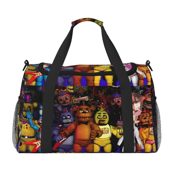 Saiise Five Nights At Freddy'S Print Travel Duffel Bag,Weekender Bags for Women Men with Shoe Compartment,Carry on Overnight Bag with Toiletry Bag