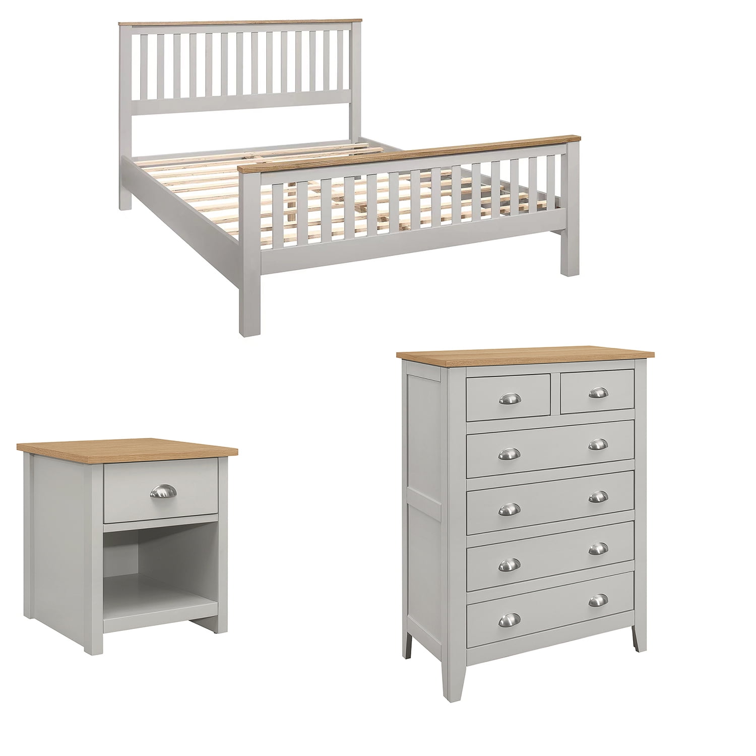 Kadyn 3 Pieces Country Gray with Oak Top Bedroom Sets, Queen Wood Bed with Headboard, Modern MDF Nightstand and Chest for Bedroom. Gray Kadyn 3 Pieces Country Gray with Oak Top Bedroom Sets, Queen Wood Bed with Headboard, Modern MDF Nightstand and Chest for Bedroom. Gray