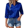 thumbnail image 2 of vigerkar Womens Tops Long Sleeve Satin Silk Button Down Shirts Casual Business Dressy Blouses (Blue, L), 2 of 5