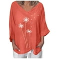 thumbnail image 1 of Blouse pour Femmes Col en V Manches 3/4 Coton Lin avec Imprimé Pissenlit, 1 of 4